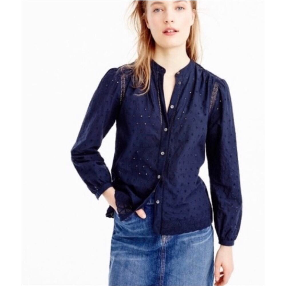 J.Crew navy‎ cotton eyelet blouse size 4
